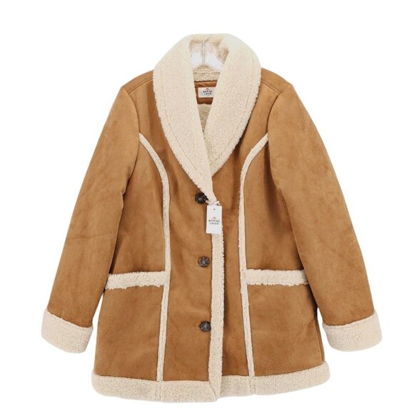 NWT MARINE LAYER Penny Lane Coat Faux Sherpa Cozy Soft Chestnut Women's LARGE